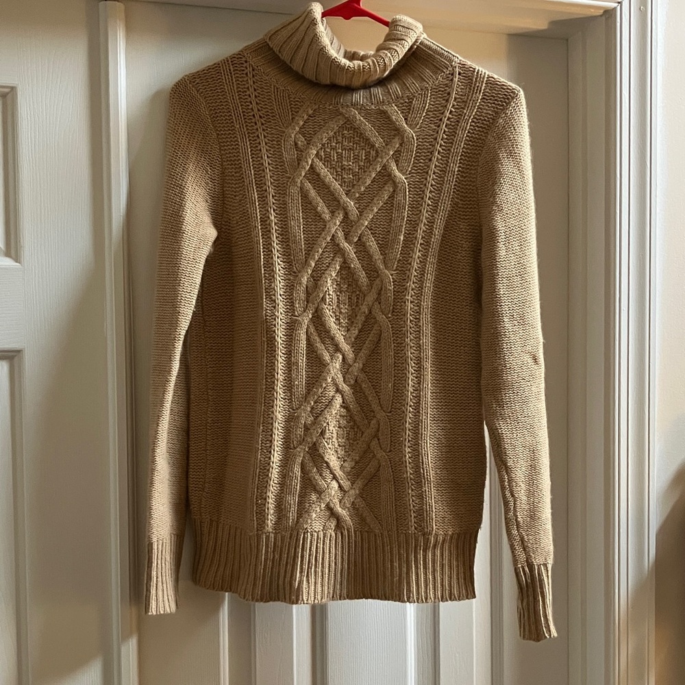J. Crew Cable Knit Turtleneck Sweater - Beige